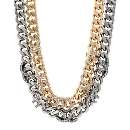 Chanel Crystal Chain CC Link Choker Gold Ruthenium 1 of 6