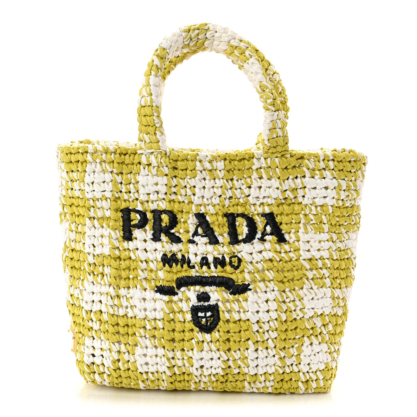 Yarn Raffia Effect Crochet Embroidered Small Logo Tote Citron Yellow