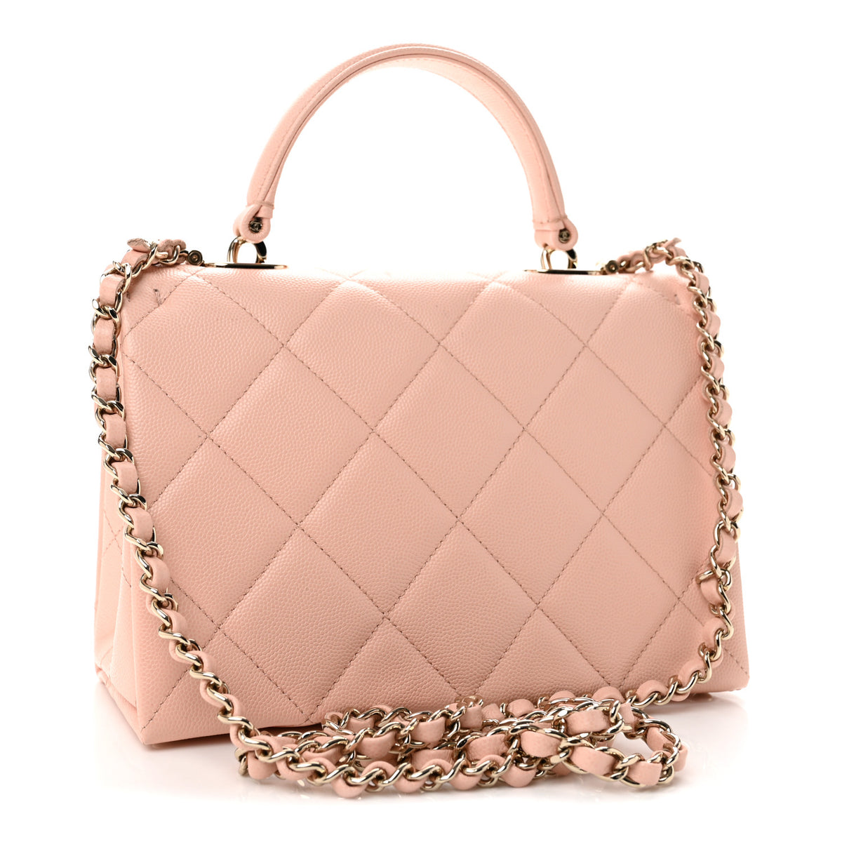 Caviar Quilted Mini Retro Twist Top Handle Flap Light Pink