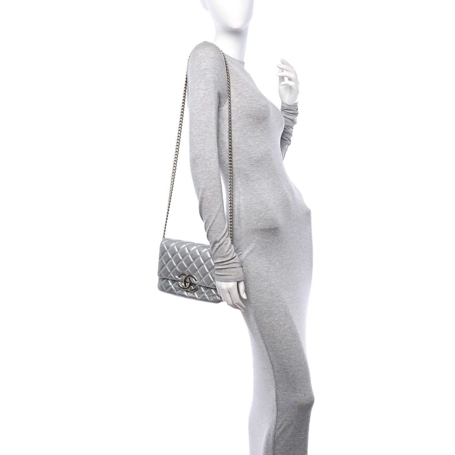 Chanel Metallic Lambskin Quilted Mini Maxi CC Flap Argent 2 of 11