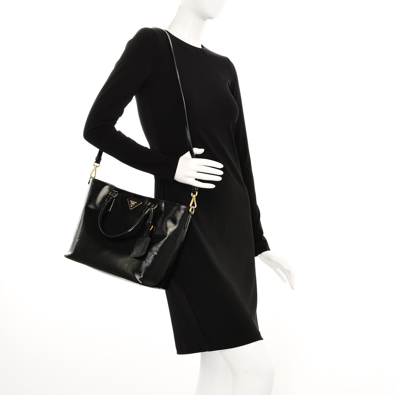 Prada Saffiano Vernice Tote Black 2 of 8