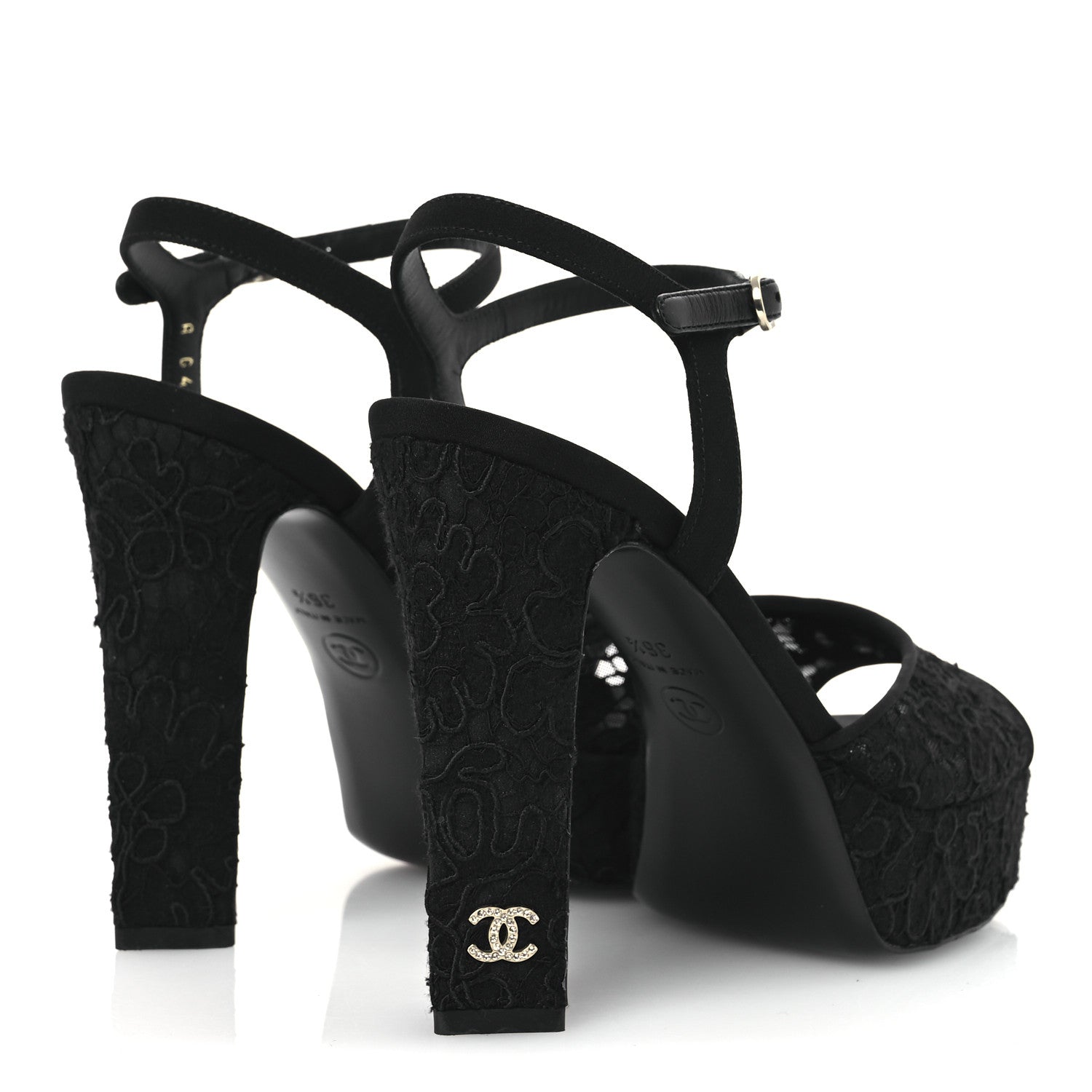 Chanel Cotton Lace CC Platform Sandals 36.5 Black 5 of 13