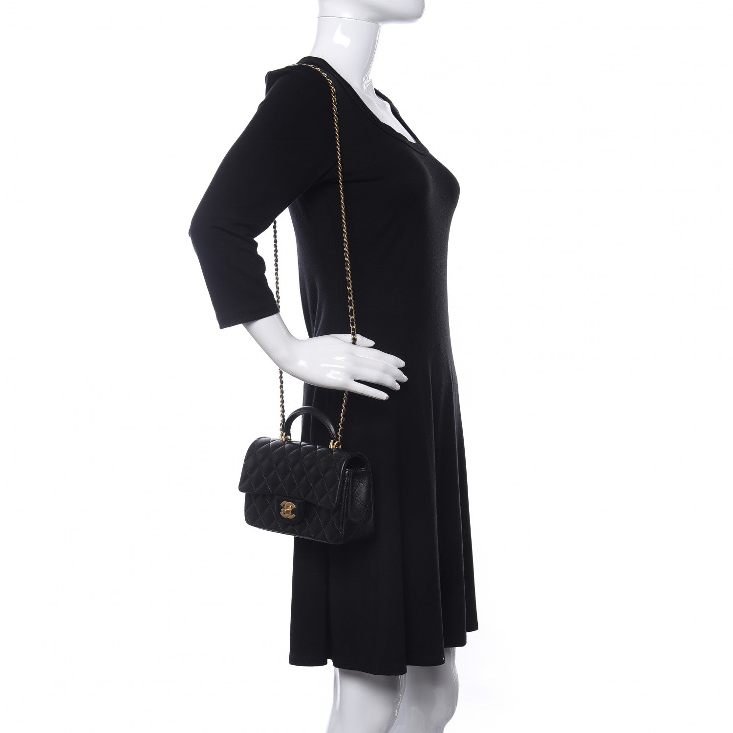 Chanel Lambskin Quilted Mini Top Handle Rectangular Flap Black 2 of 11