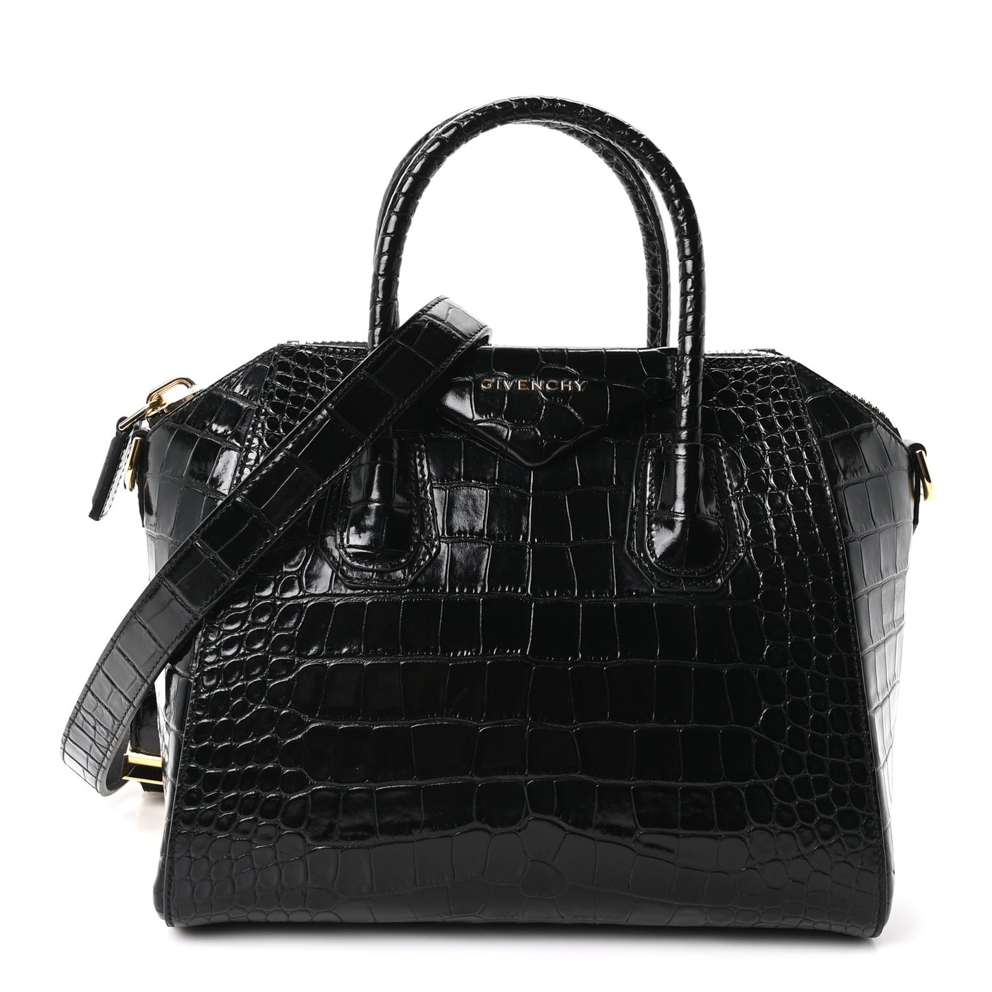 Calfskin Crocodile Embossed Small Antigona Black