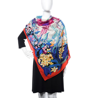 Hermes Cashmere Silk Flamingo Party Shawl 140 Rouge Vif Blanc Bleu 2 of 5