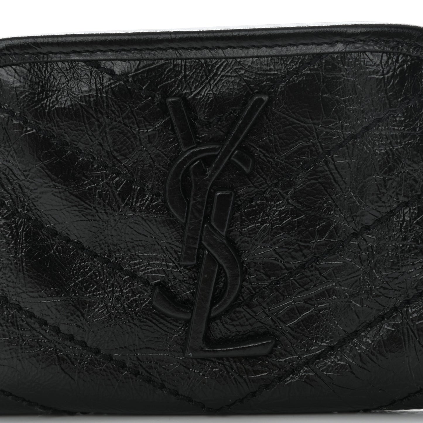 Crinkled Calfskin Matelasse Monogram Niki Card Holder Black