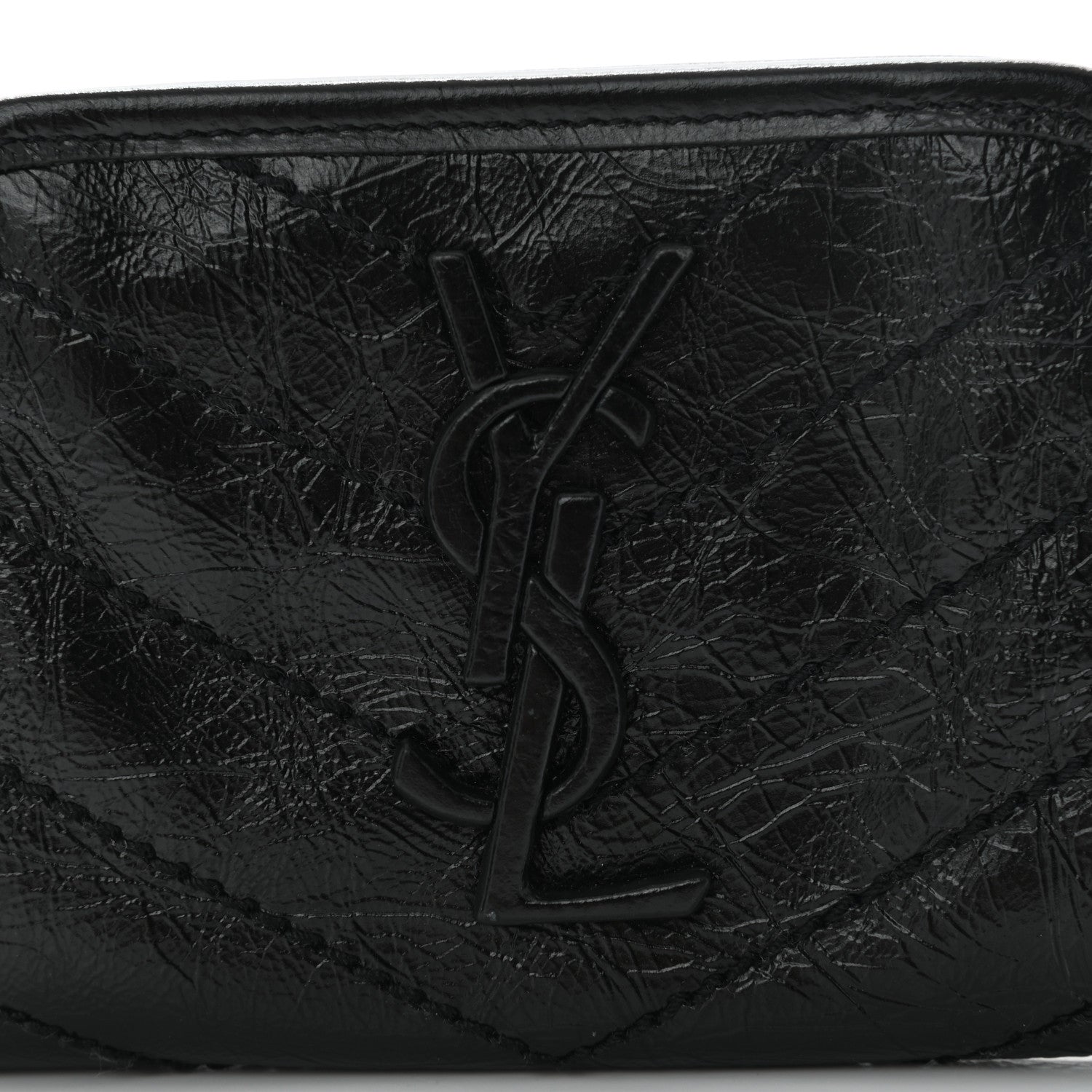 Saint Laurent Crinkled Calfskin Matelasse Monogram Niki Card Holder Black 7 of 9