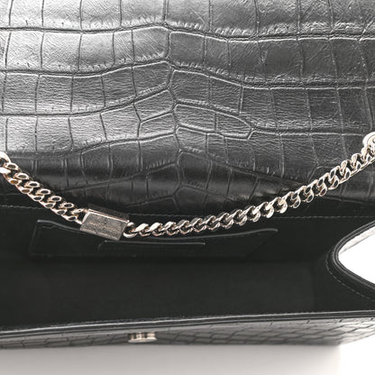 Saint Laurent Calfskin Crocodile Embossed Medium Classic Monogram Kate Tassel Satchel Black 5 of 9
