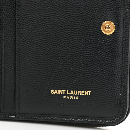 Saint Laurent Grain De Poudre Matelasse Chevron Monogram Compact Zip Around Wallet Black 6 of 8