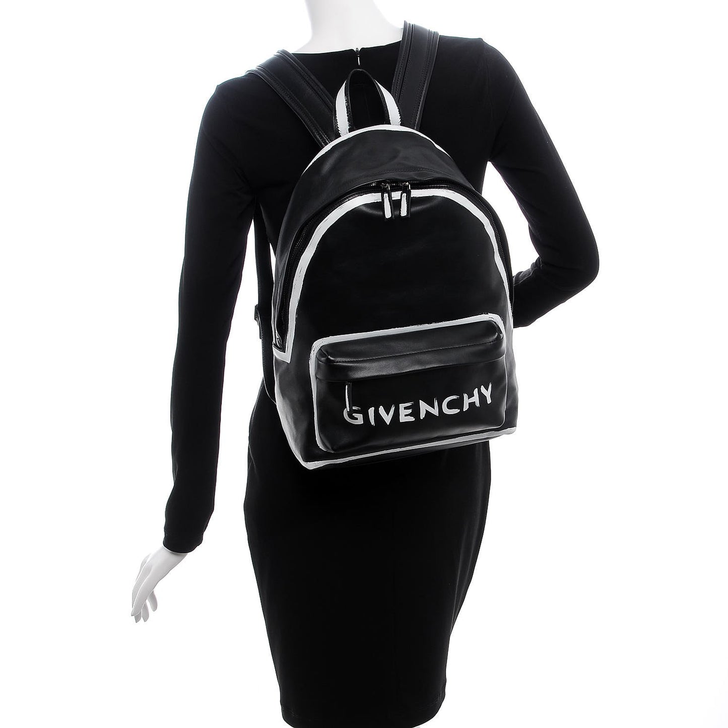 Smooth Calfskin Graffiti Paint Logo Backpack Black