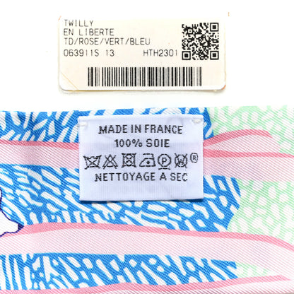 Hermes Silk En Liberte Twilly Rose Vert Bleu 3 of 4