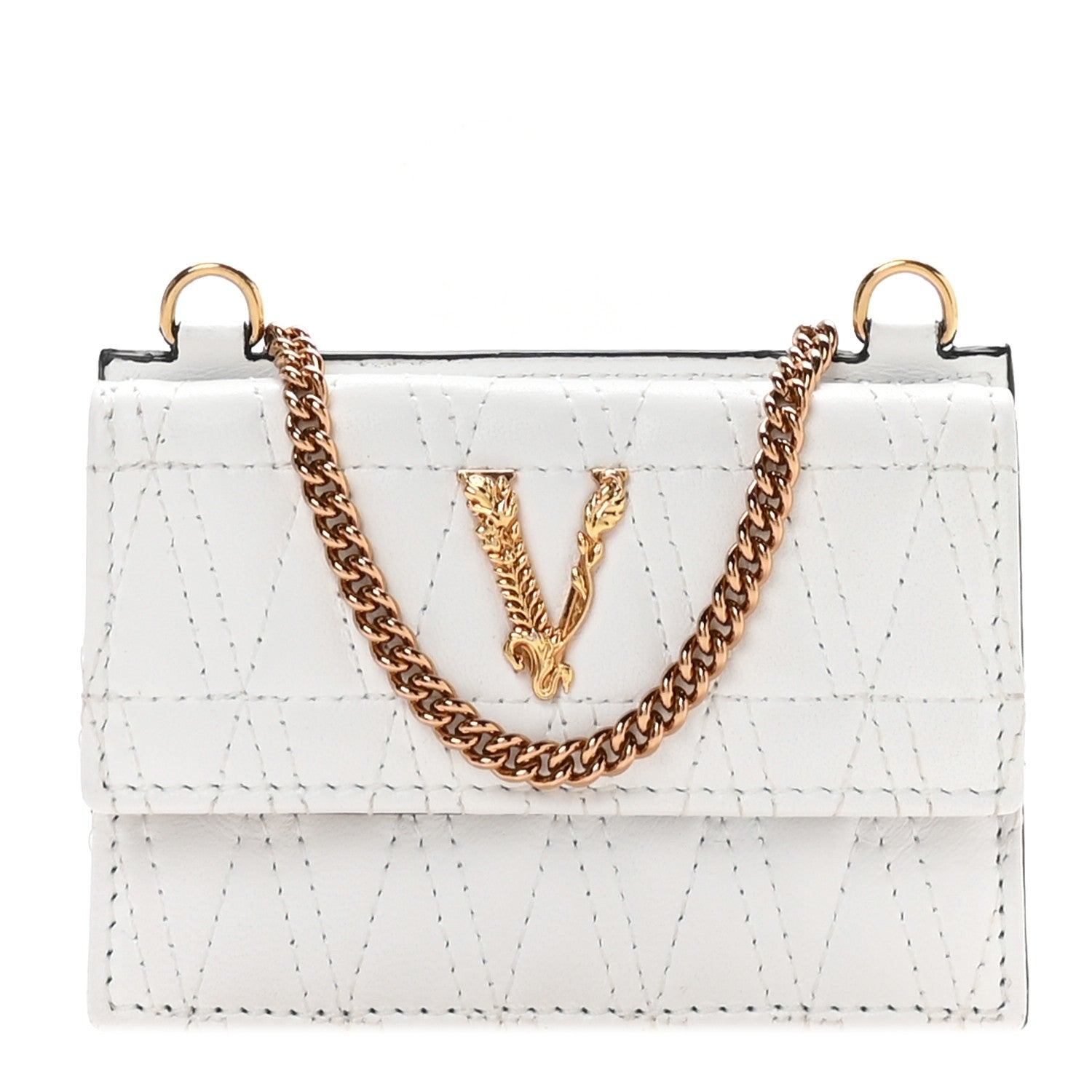 Versace Lambskin Quilted Virtus Chain Card Holder Ecru 1 of 10