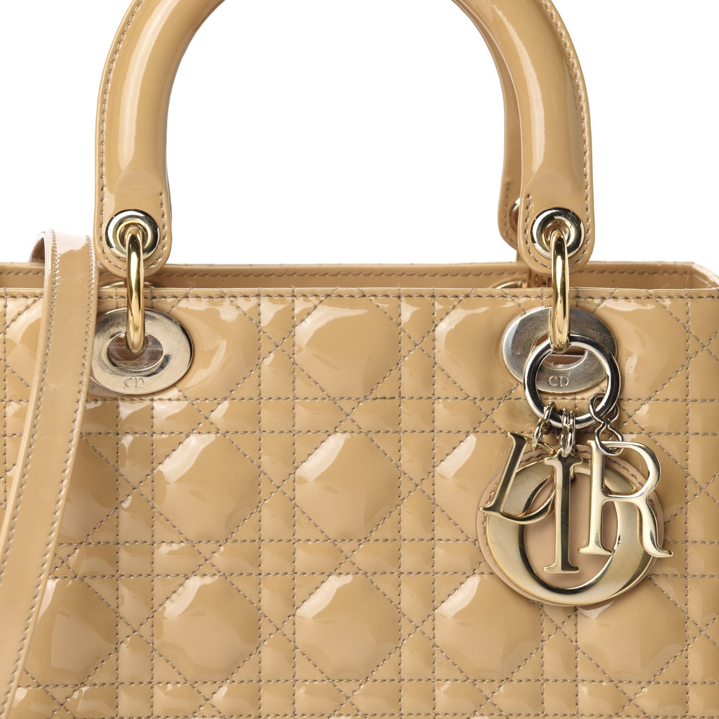 Patent Cannage Medium Lady Dior Beige