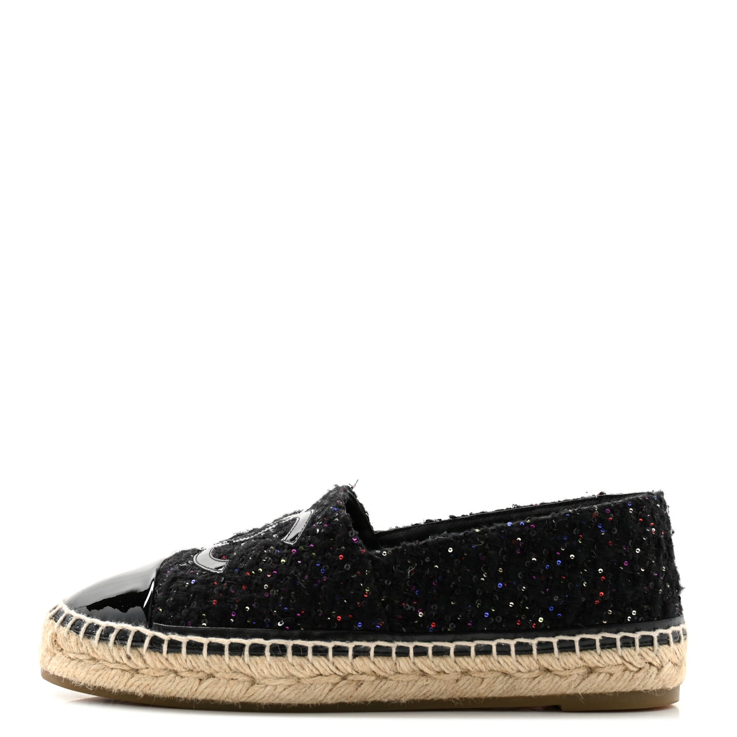 Tweed Patent Goatskin Sequin CC Espadrilles 38 Black