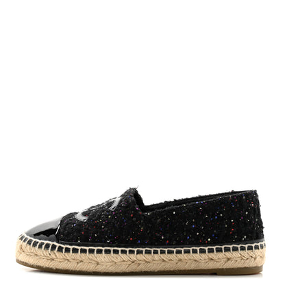 Chanel Tweed Patent Goatskin Sequin CC Espadrilles 38 Black 1 of 9