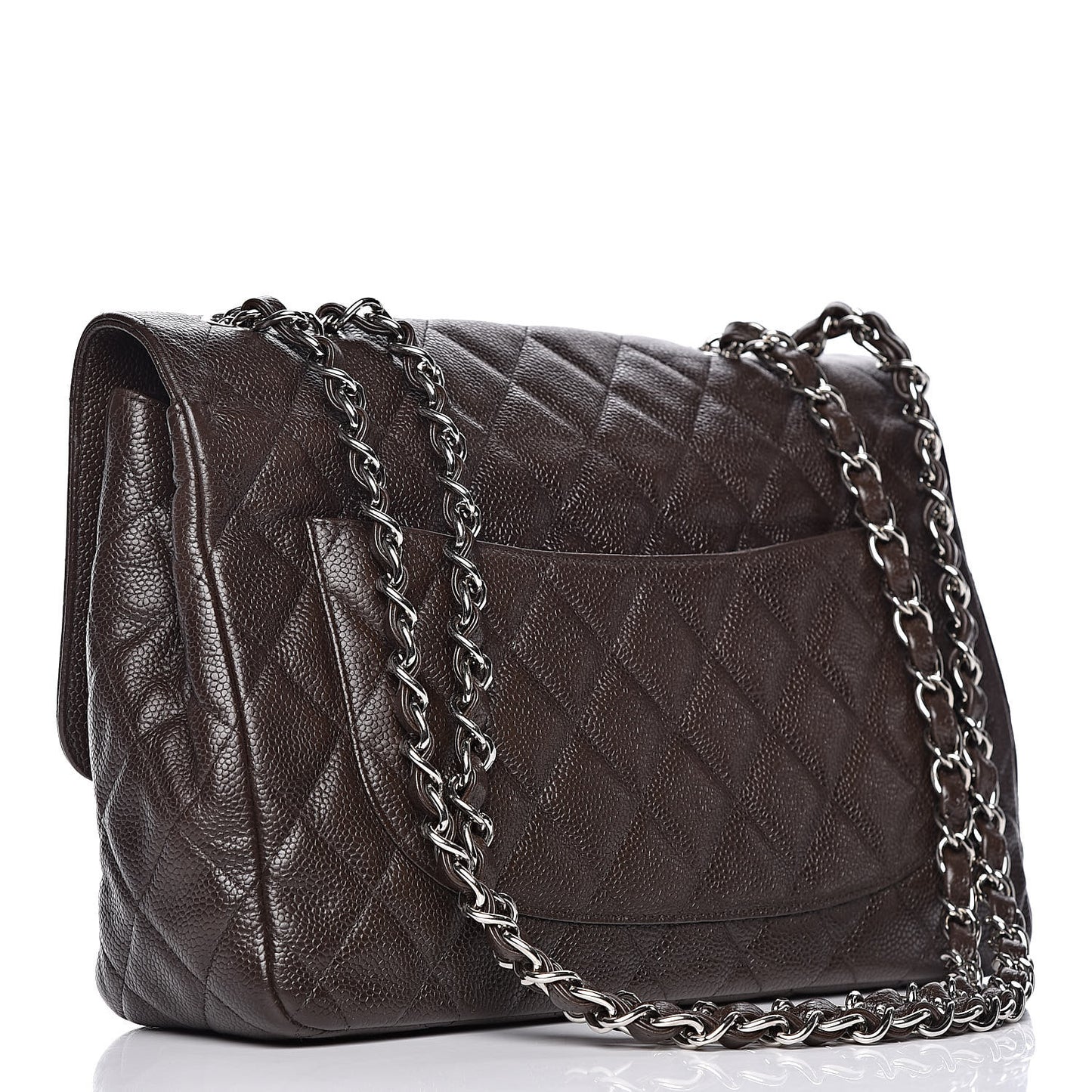 Caviar Quilted Jumbo Single Flap Dark Brown