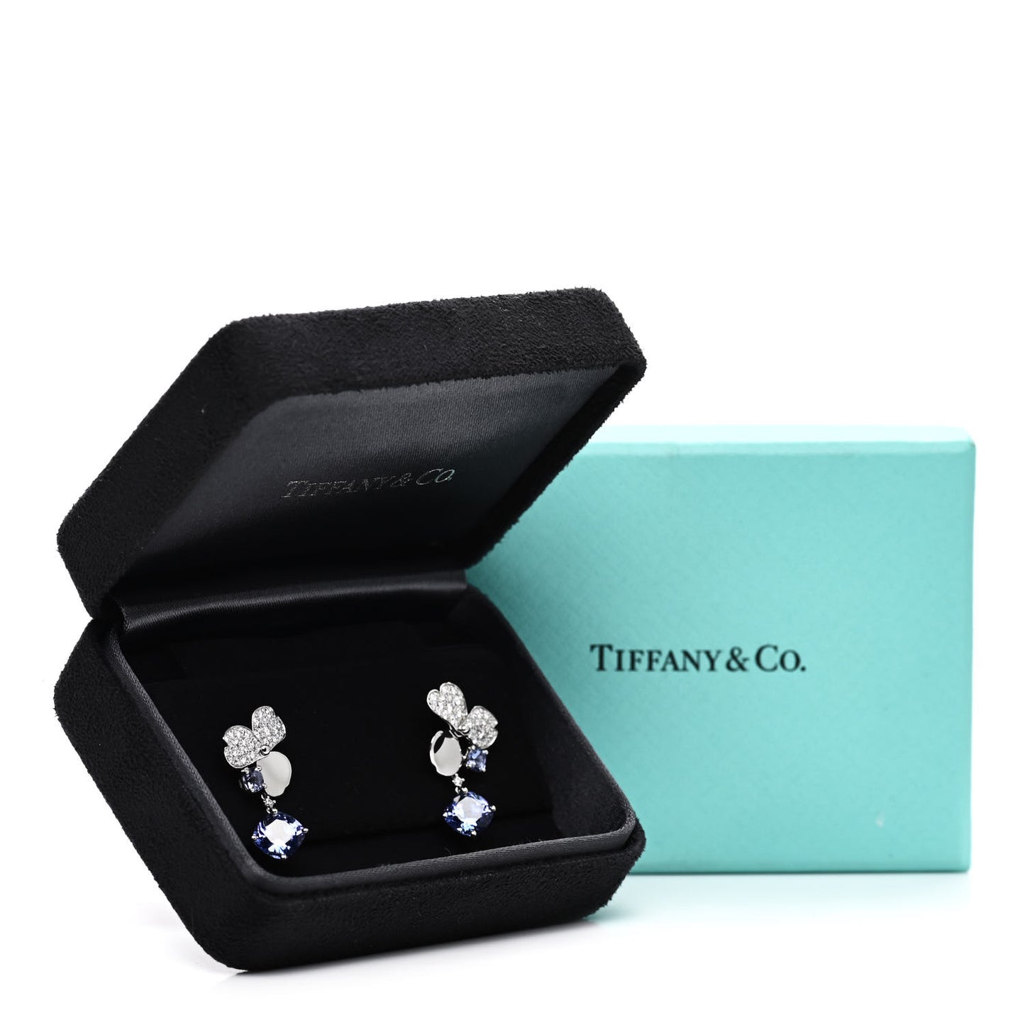 Platinum Diamond Tanzanite Paper Flowers Single Drop Earrings