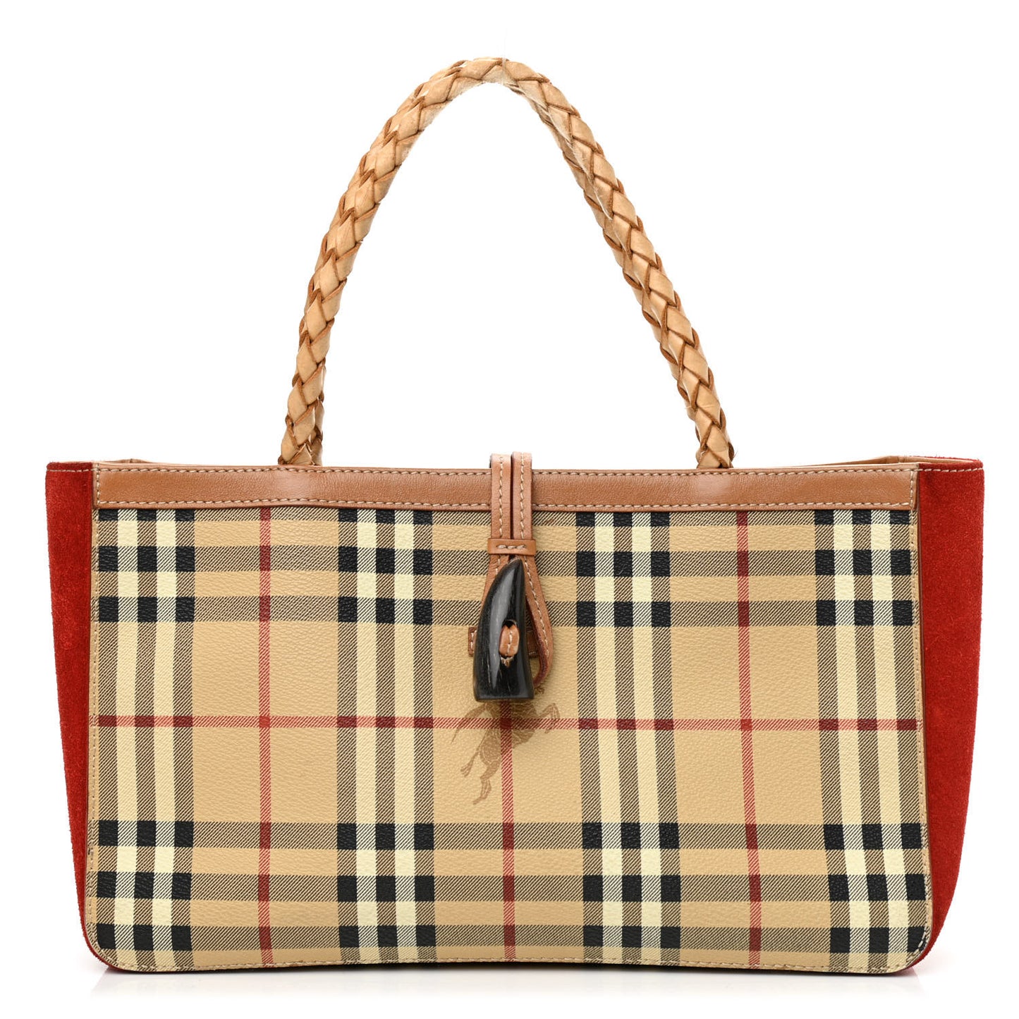 Haymarket Check Suede Horn Toggle Shoulder Bag Red