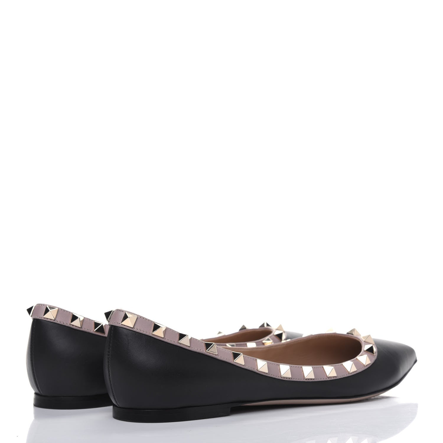 Valentino Garavani Calfskin Nappa Rockstud Ballerina Flats 37.5 Black Poudre 4 of 12