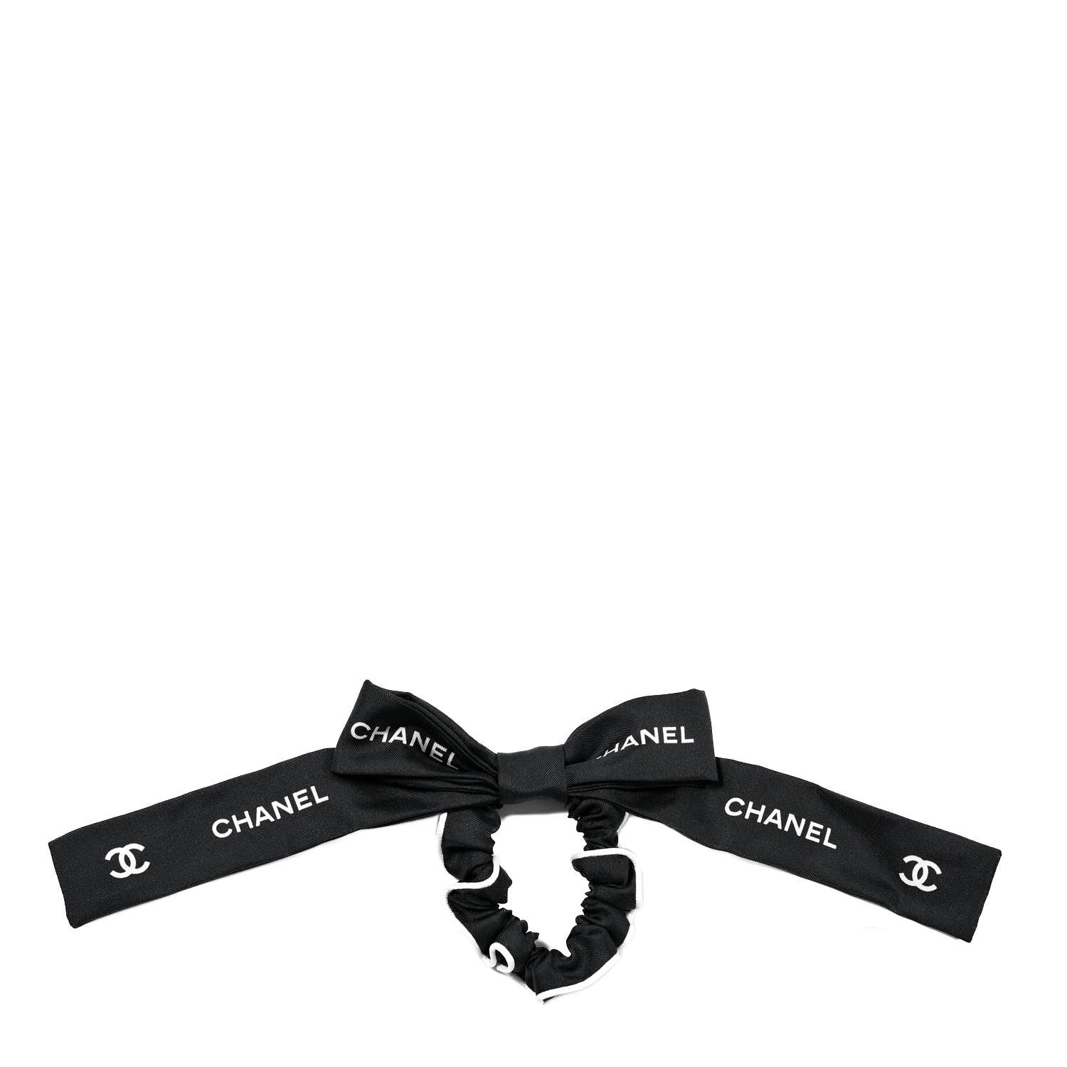 Chanel Silk CC Hair Tie Black Ecru 1 of 4