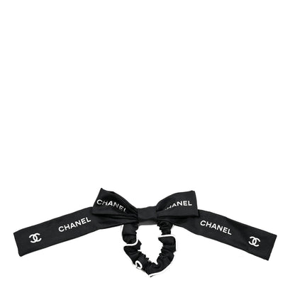 Chanel Silk CC Hair Tie Black Ecru 1 of 4