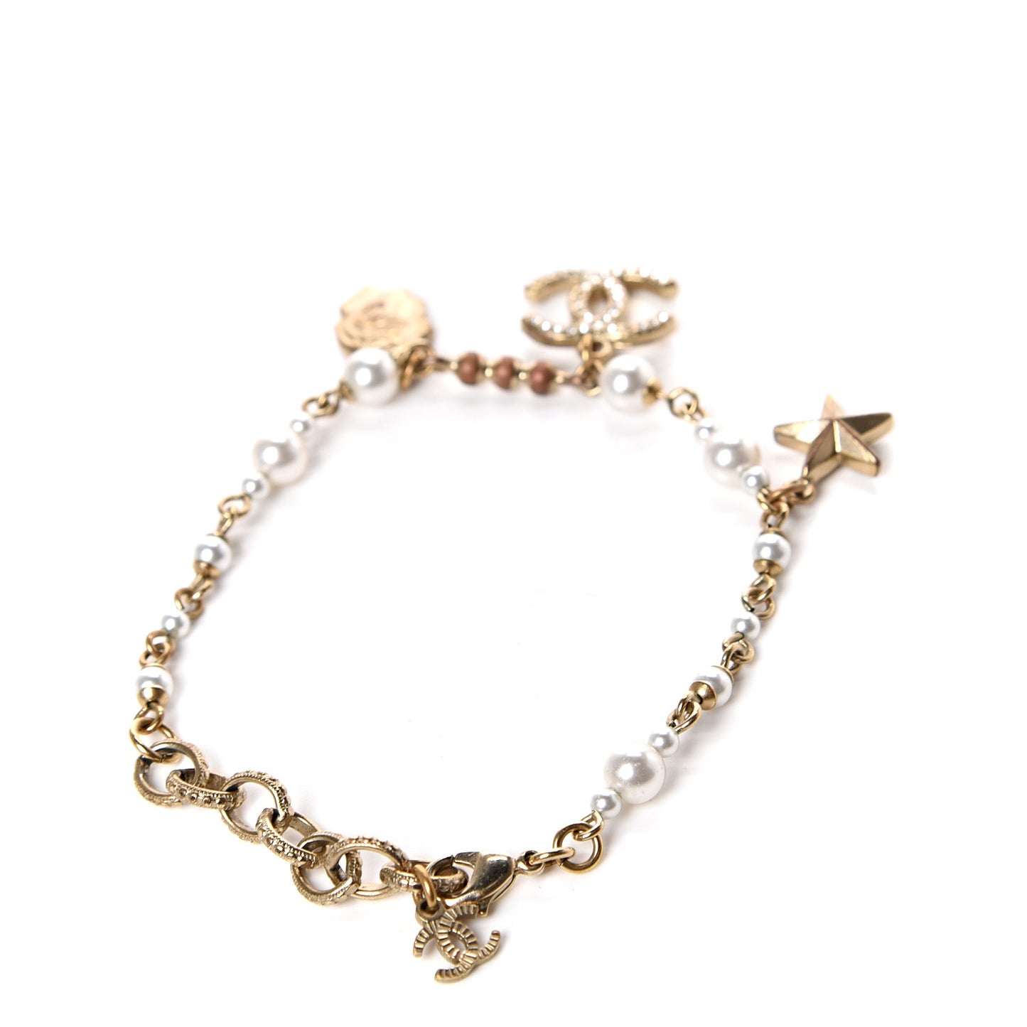 Pearl Crystal CC Star Bracelet Gold