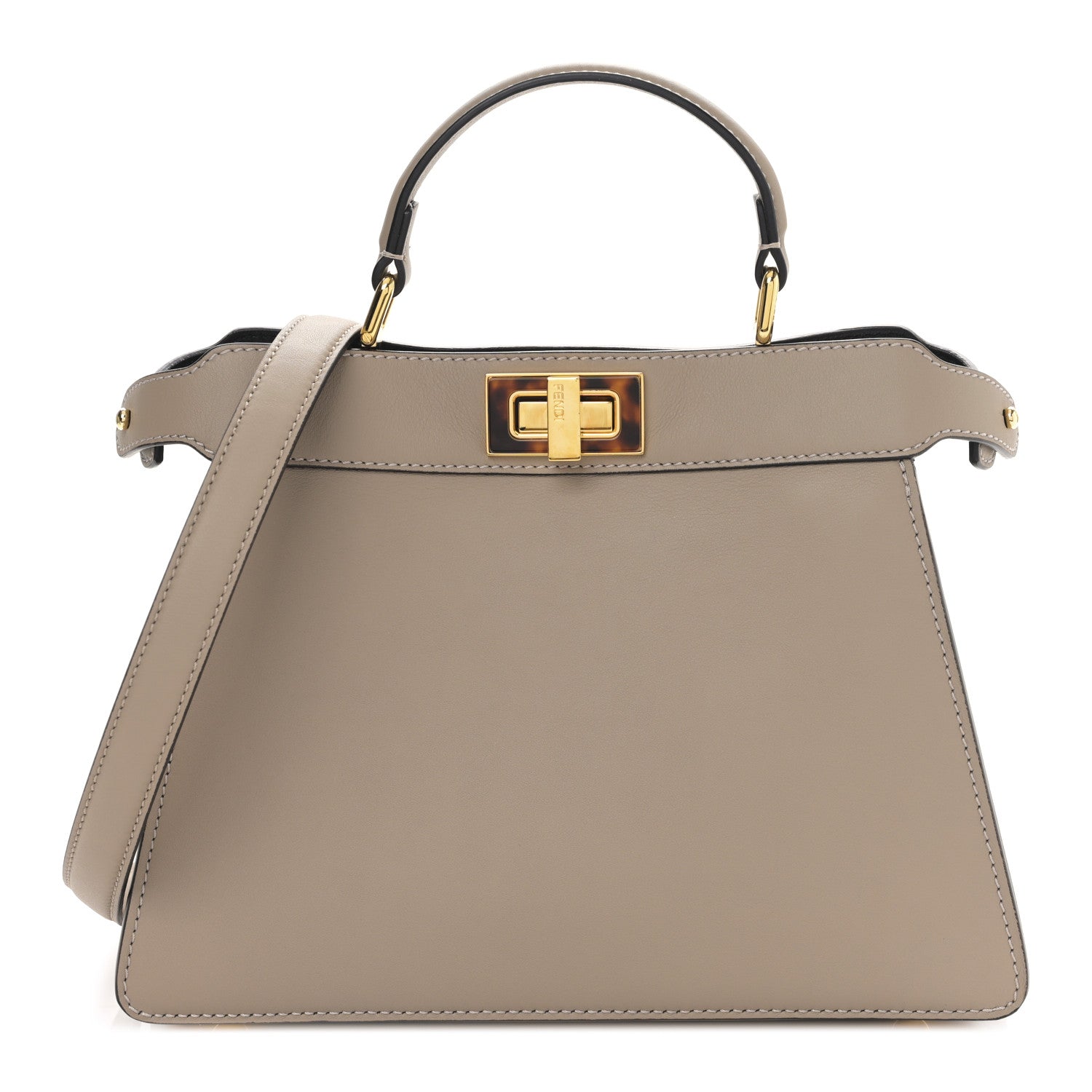 Fendi Vitello Seta Shiny Nappa Plexiglass Bi-Color Small Peekaboo I SEE U Satchel Tartaruga Black 1 of 8
