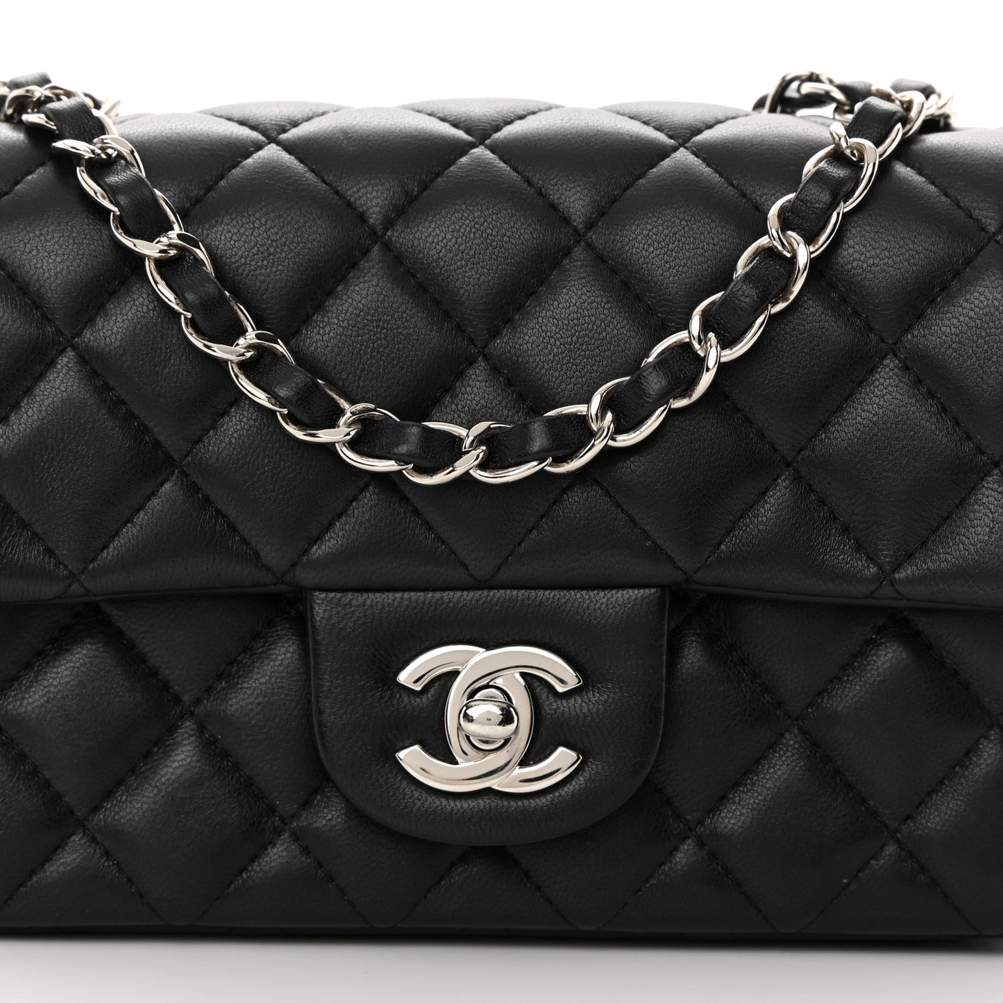 Lambskin Quilted Mini Rectangular Flap Black