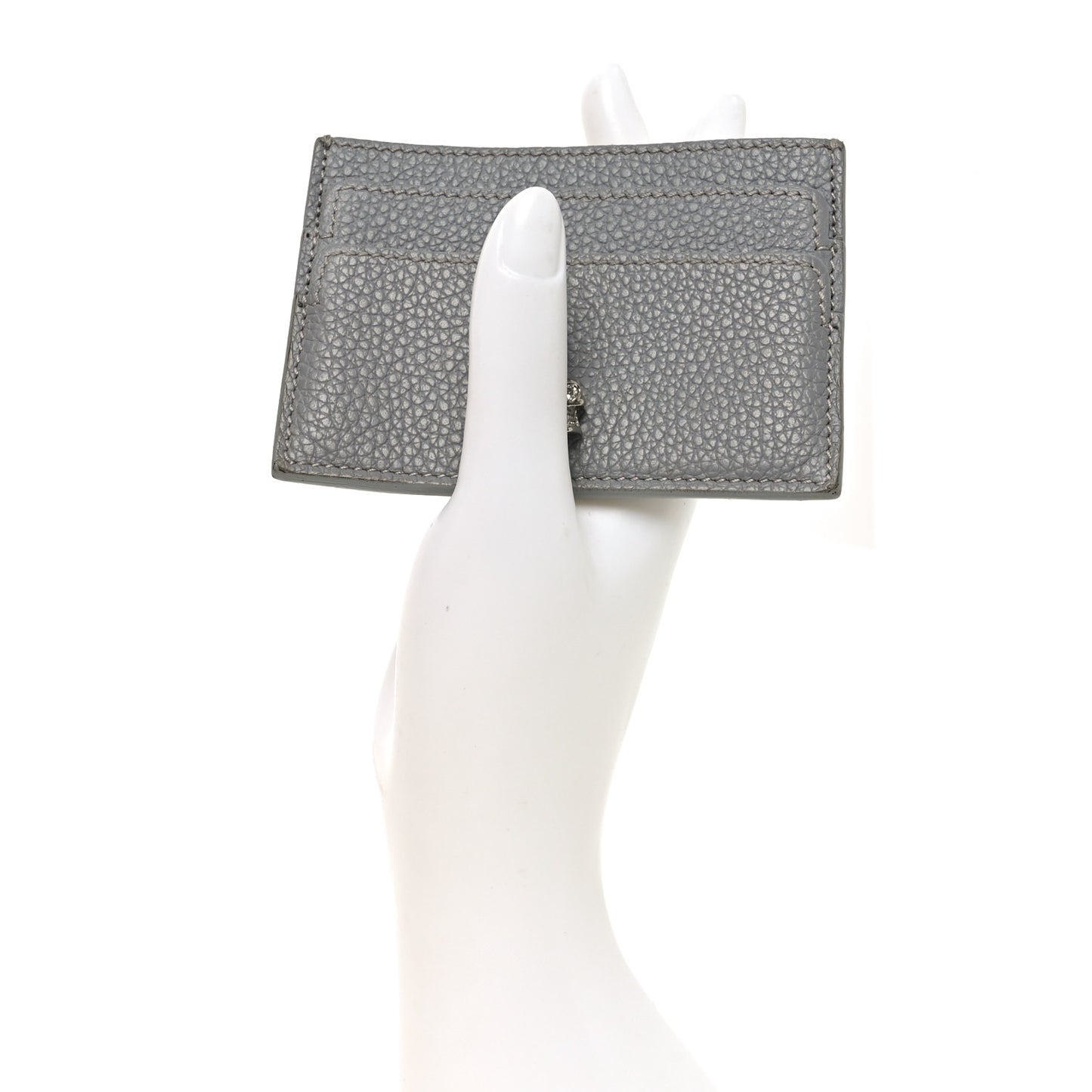 Grained Calfskin Skull Card Holder Grey