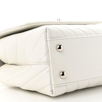 Chanel Iridescent Caviar Chevron Quilted Mini Coco Handle Flap White 9 of 12