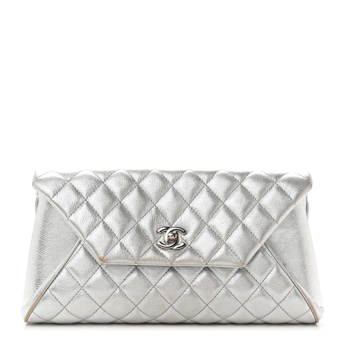 Metallic Calfskin Quilted Fold Up Again Clutch Silver