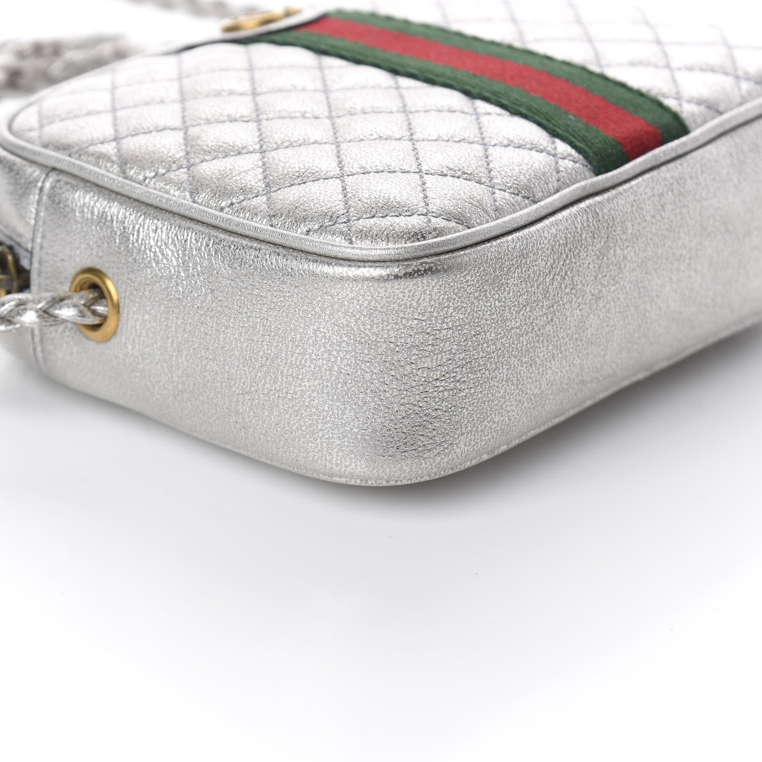 Gucci Laminated Nappa Web Trapuntata Mini GG Shoulder Bag Argento 7 of 8