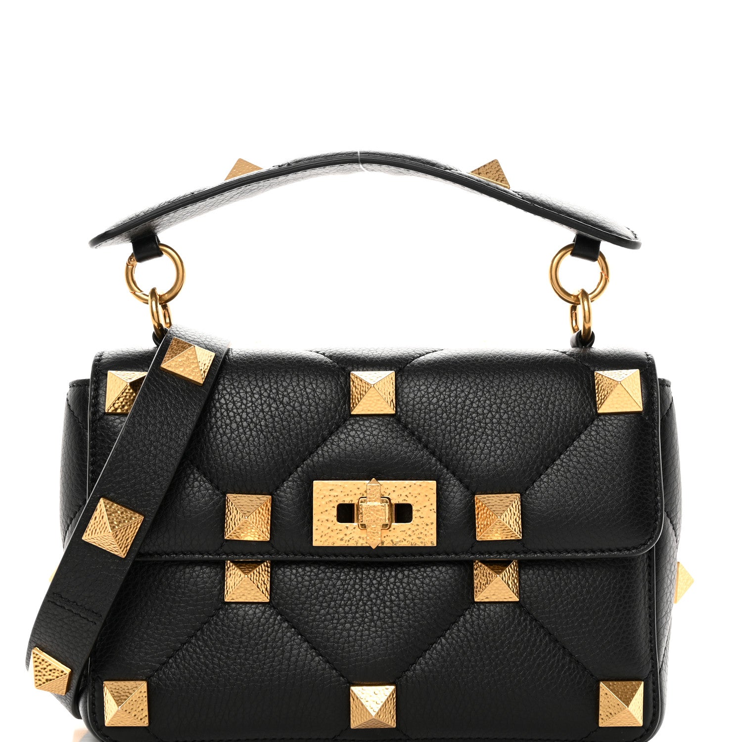 Valentino Garavani Grained Calfskin Medium Roman Stud Shoulder Bag Black 7 of 12