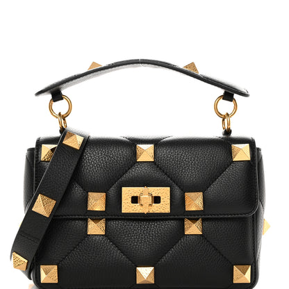 Valentino Garavani Grained Calfskin Medium Roman Stud Shoulder Bag Black 7 of 12