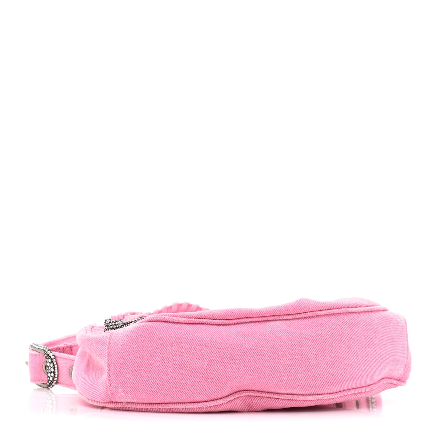Washed Frayed Denim Crystal Le Cagole Shoulder Bag XS Denim Pink