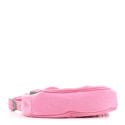 Balenciaga Washed Frayed Denim Crystal Le Cagole Shoulder Bag XS Denim Pink 4 of 14