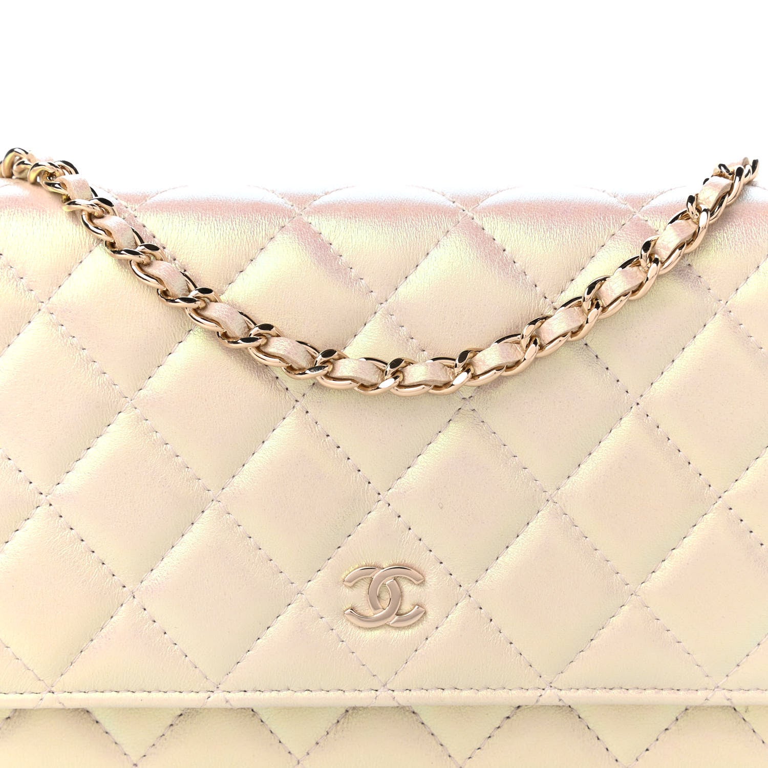 Chanel Iridescent Lambskin Quilted Wallet On Chain WOC Ivory 11 of 12