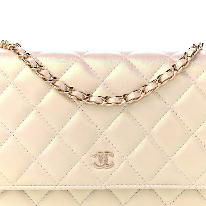 Chanel Iridescent Lambskin Quilted Wallet On Chain WOC Ivory 11 of 12