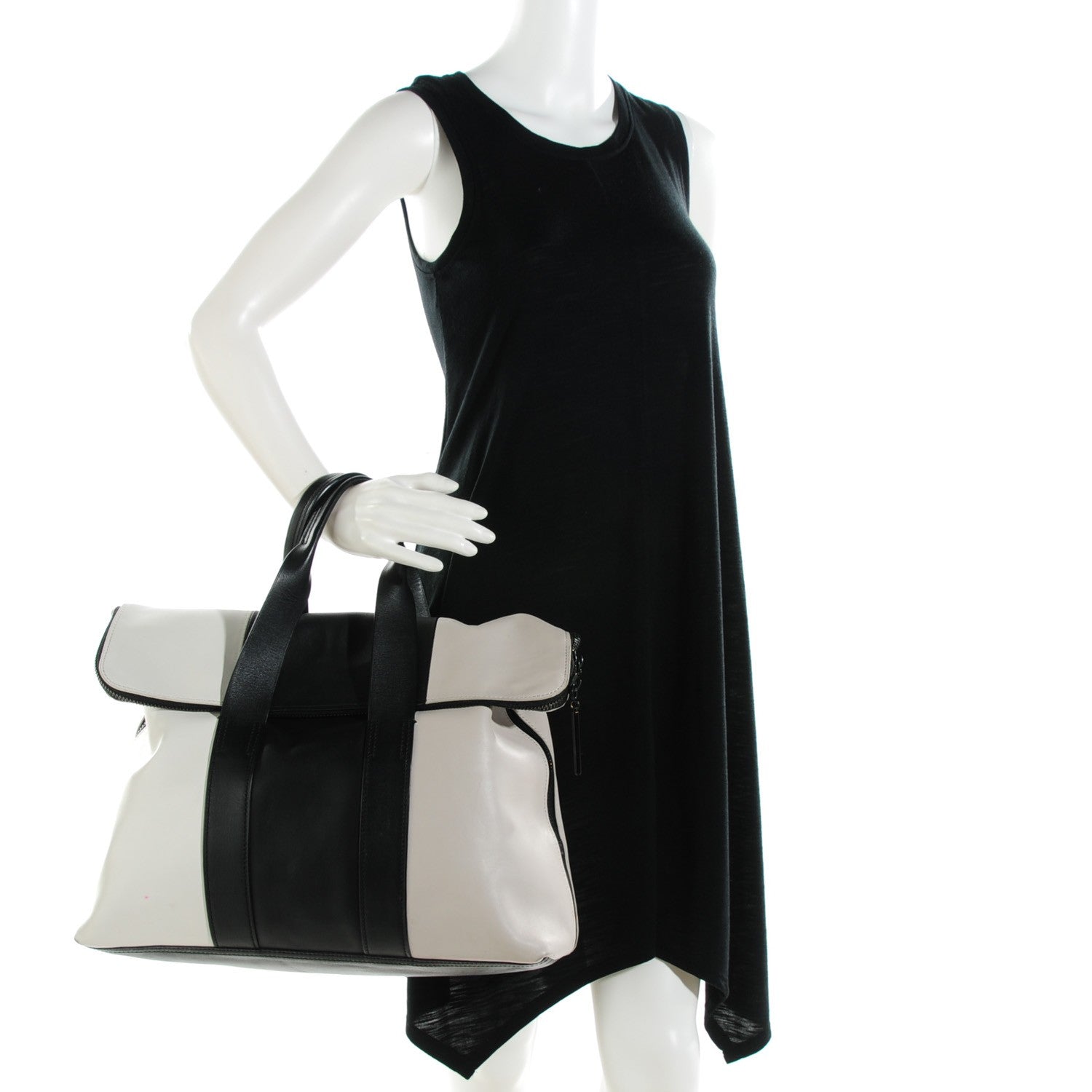 3.1 Phillip Lim 3.1 Calfskin Tri-Color 31 Hour Bag Black White Putty 2 of 9