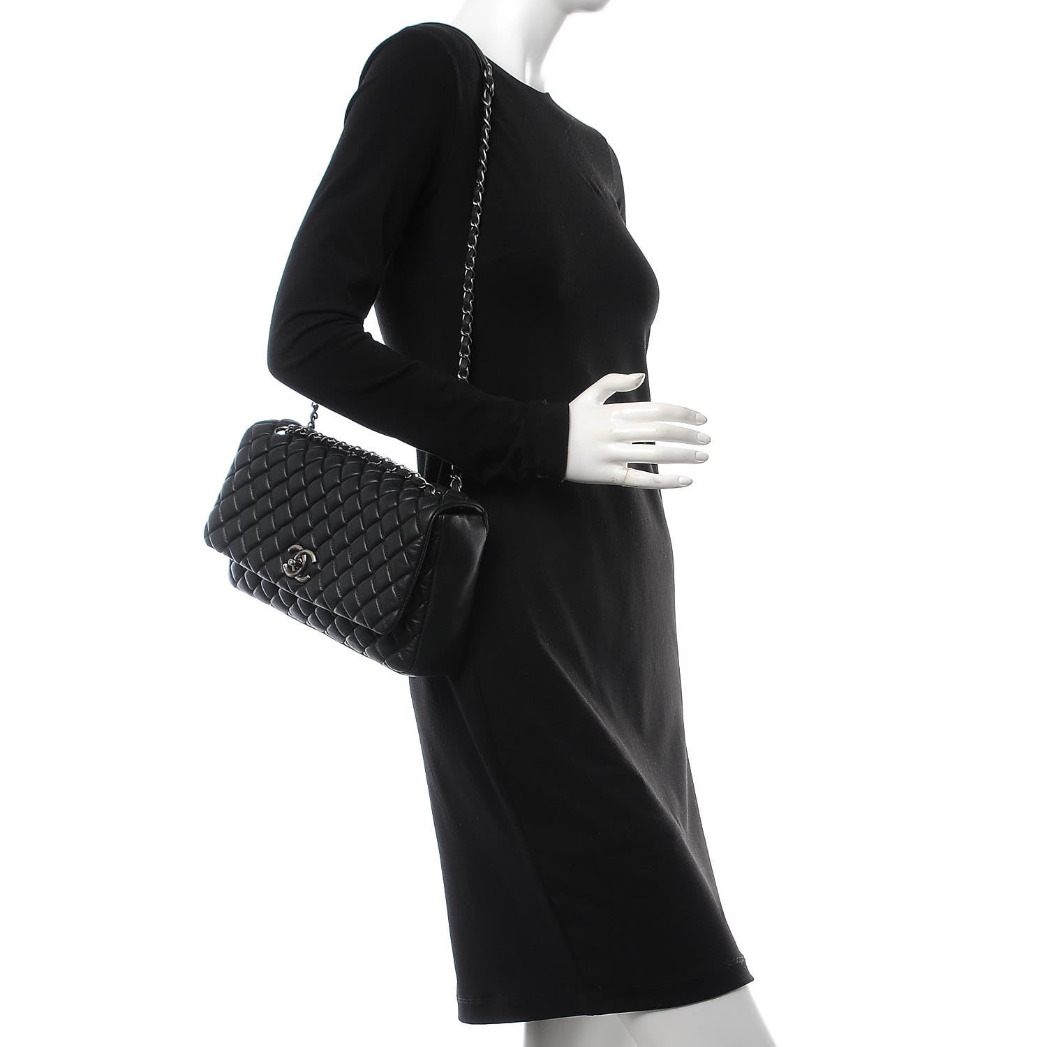 Chanel Iridescent Calfskin Quilted Large New Bubble Flap Black 2 of 9