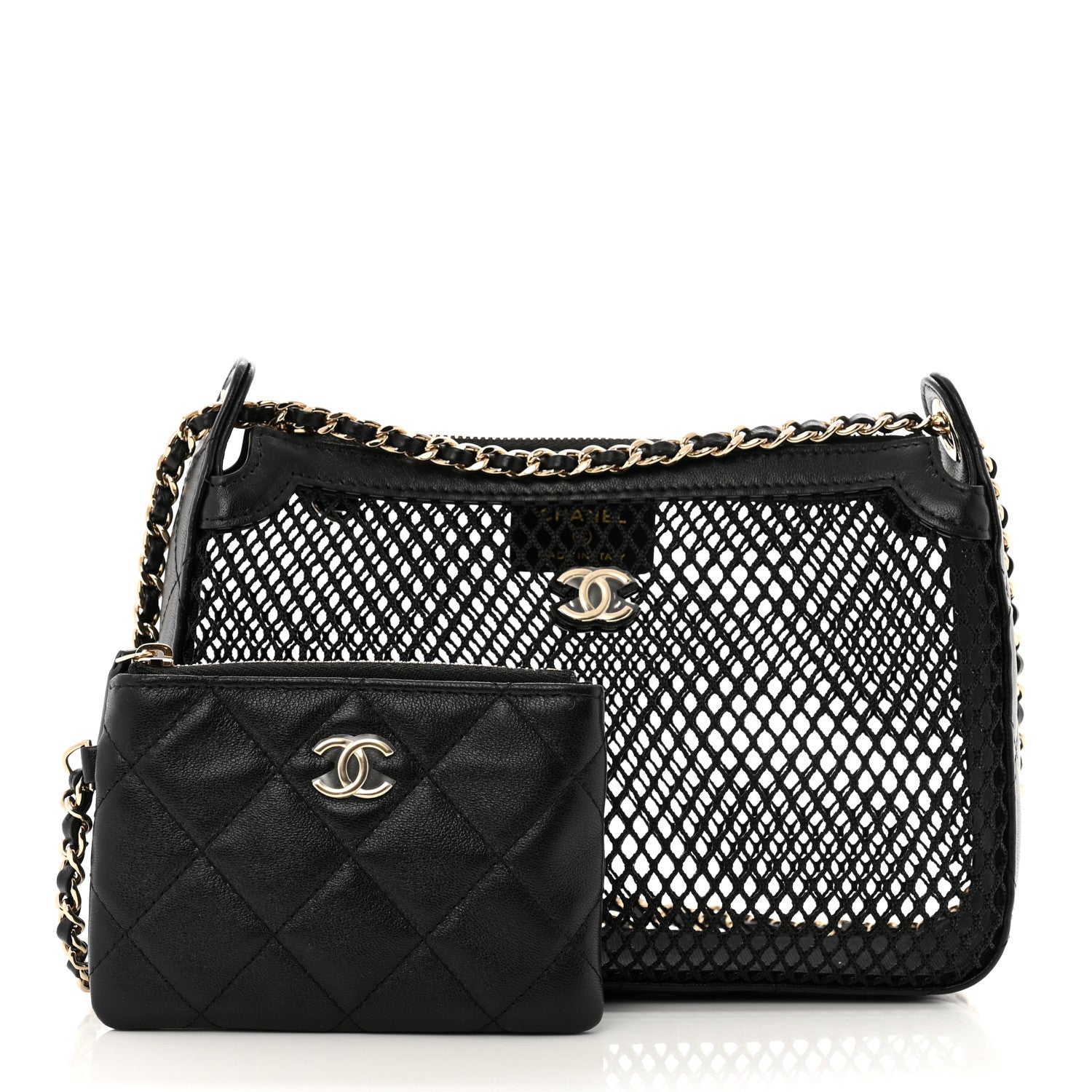 Chanel Mesh Shiny Lambskin Clutch With Chain Black 2 of 13