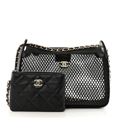 Chanel Mesh Shiny Lambskin Clutch With Chain Black 2 of 13