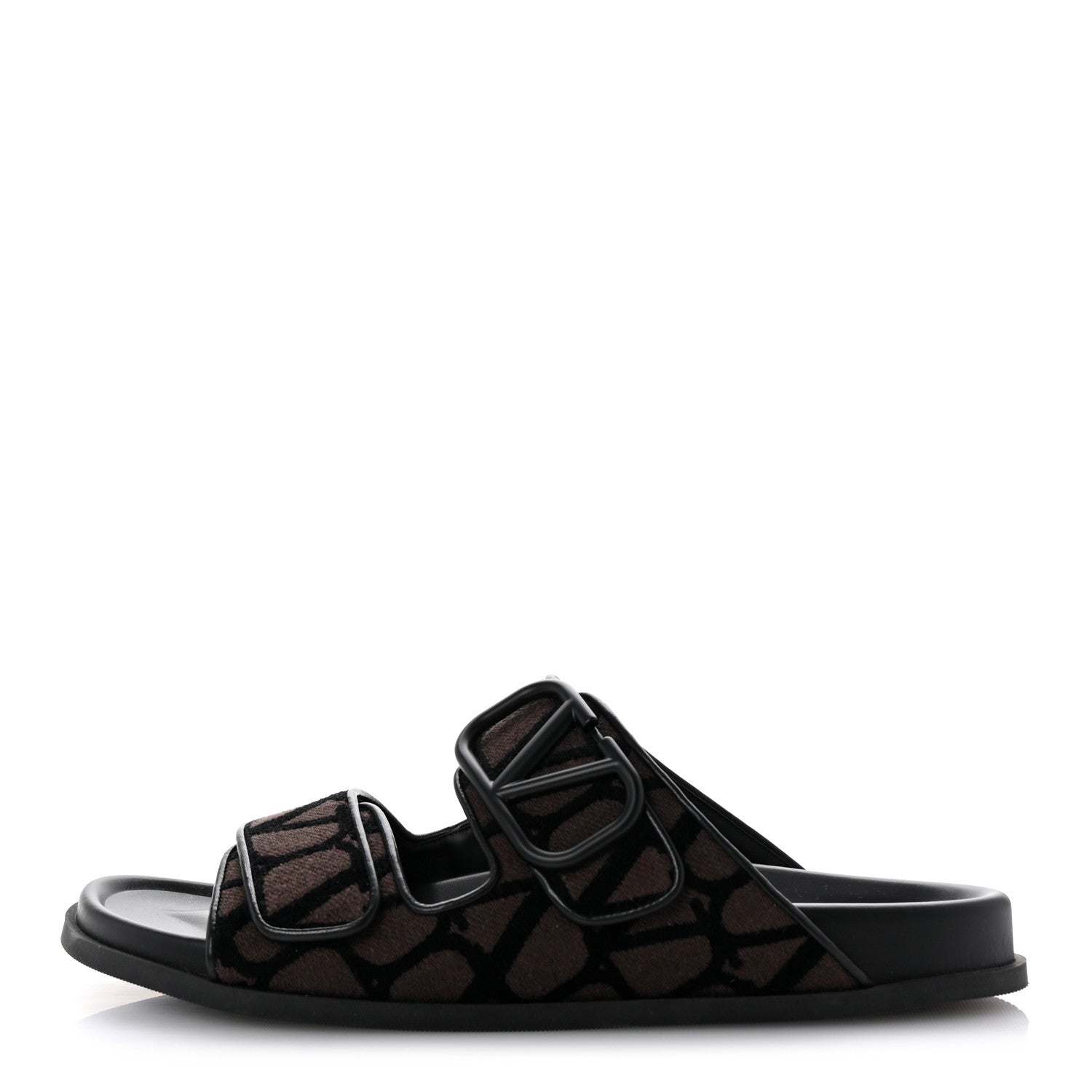 Valentino Garavani Toile Iconographe Vlogo Mens Double Strap Slide Sandals 43 Fondant Black 1 of 10