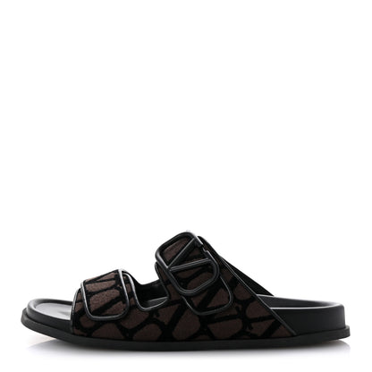 Valentino Garavani Toile Iconographe Vlogo Mens Double Strap Slide Sandals 43 Fondant Black 1 of 10