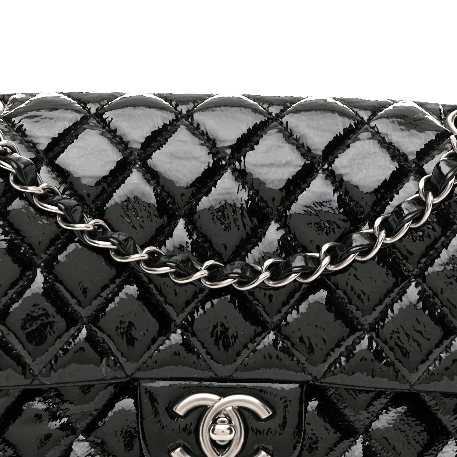 Chanel Distressed Patent Quilted Medium Double Flap Black 8 of 11