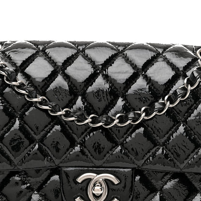 Chanel Distressed Patent Quilted Medium Double Flap Black 8 of 11