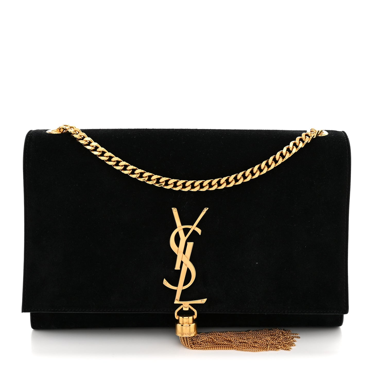 Suede Medium Classic Monogram Kate Tassel Satchel Black