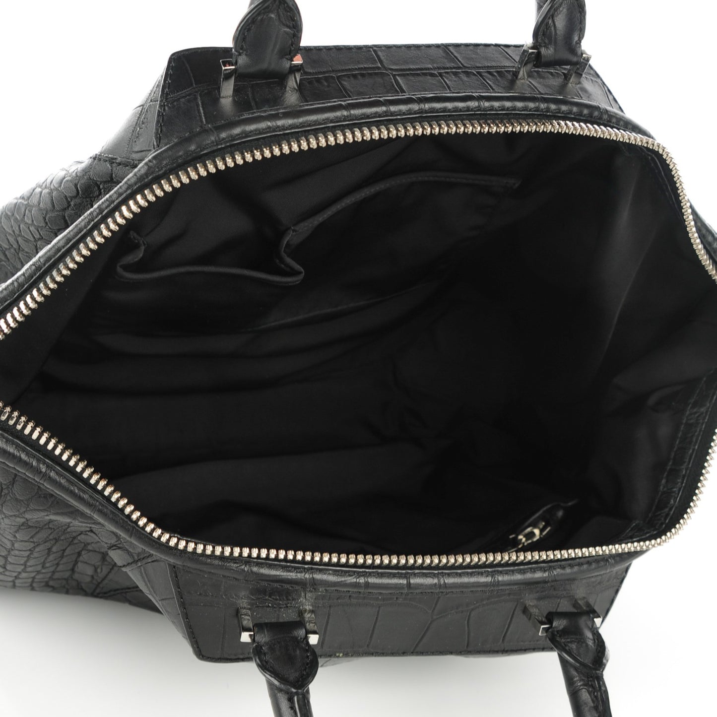 Calfskin Crocodile Embossed Small Liner Tote Black