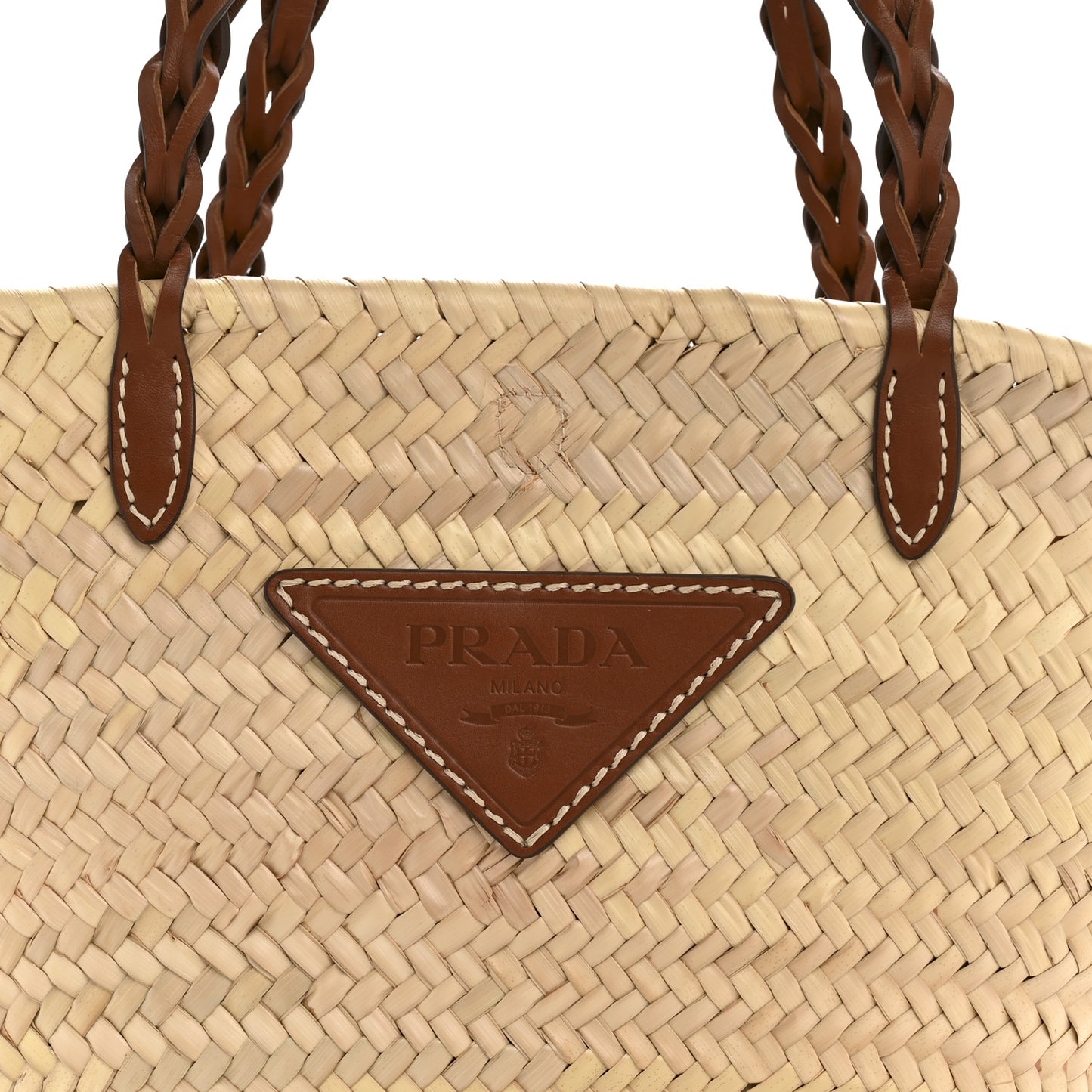 Palmitto Vitello Woven Braided Large Basket Tote Bag Naturale Cognac