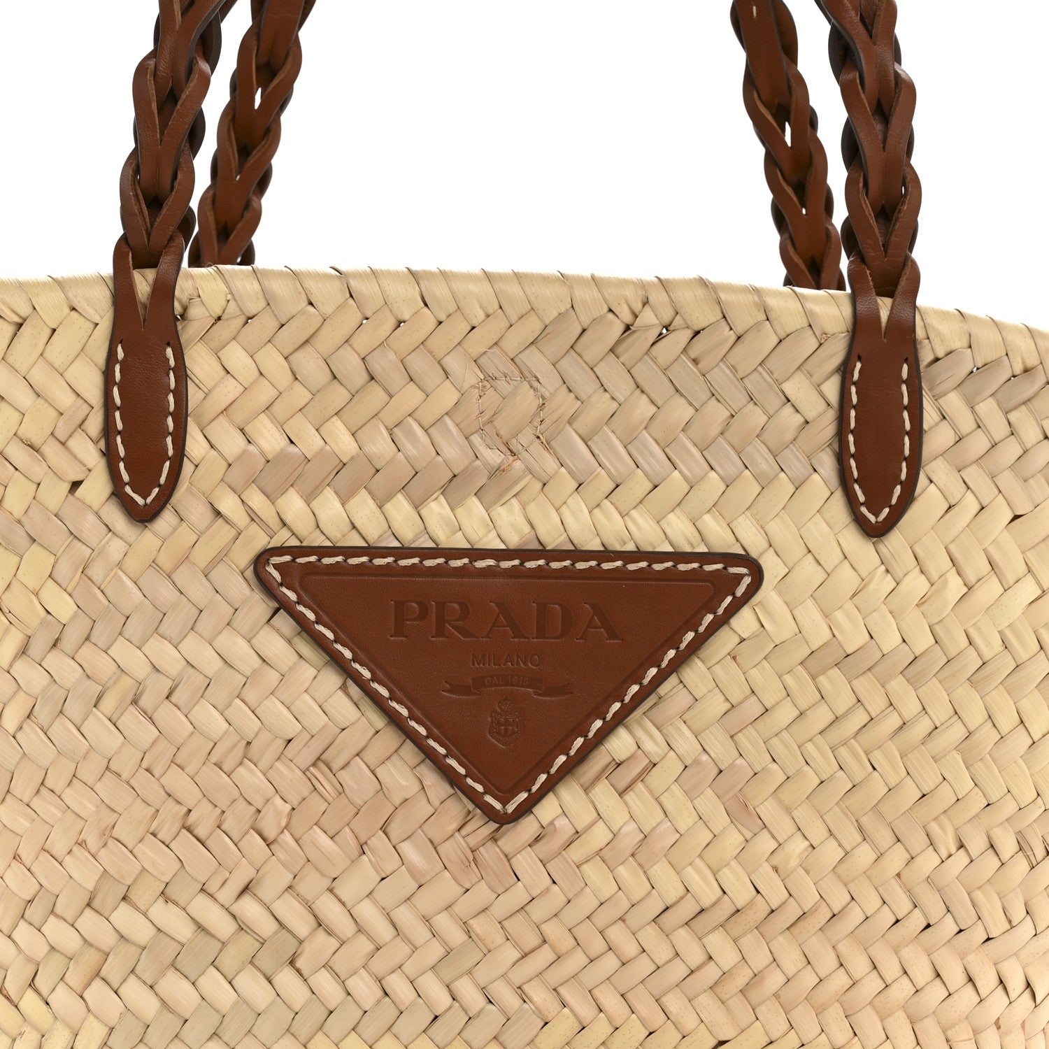 Prada Palmitto Vitello Woven Braided Large Basket Tote Bag Naturale Cognac 7 of 11